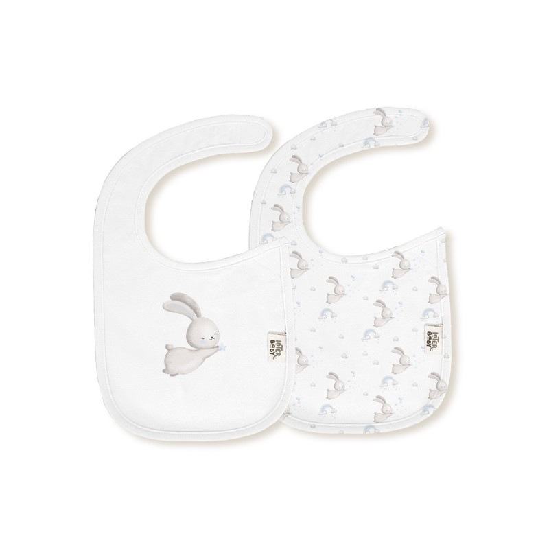 Interbaby Σαλιάρα Velcro Σετ 2 Τεμ Bunny White-Blue