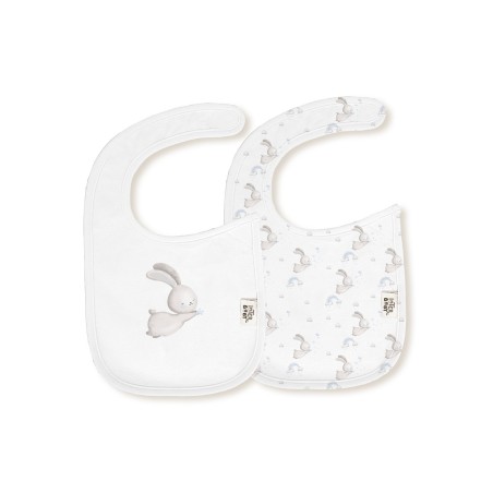 Interbaby Σαλιάρα Velcro Σετ 2 Τεμ Bunny White-Blue