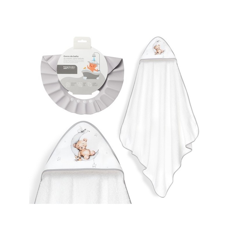 Interbaby Bear Μπουρνούζι Κάπα & Καπέλο Μπάνιου White-Grey
