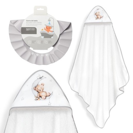 Interbaby Bear Μπουρνούζι Κάπα & Καπέλο Μπάνιου White-Grey