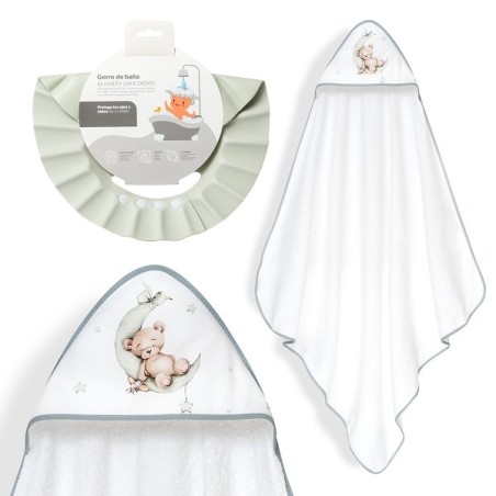 Interbaby Bear Μπουρνούζι Κάπα & Καπέλο Μπάνιου White-Green