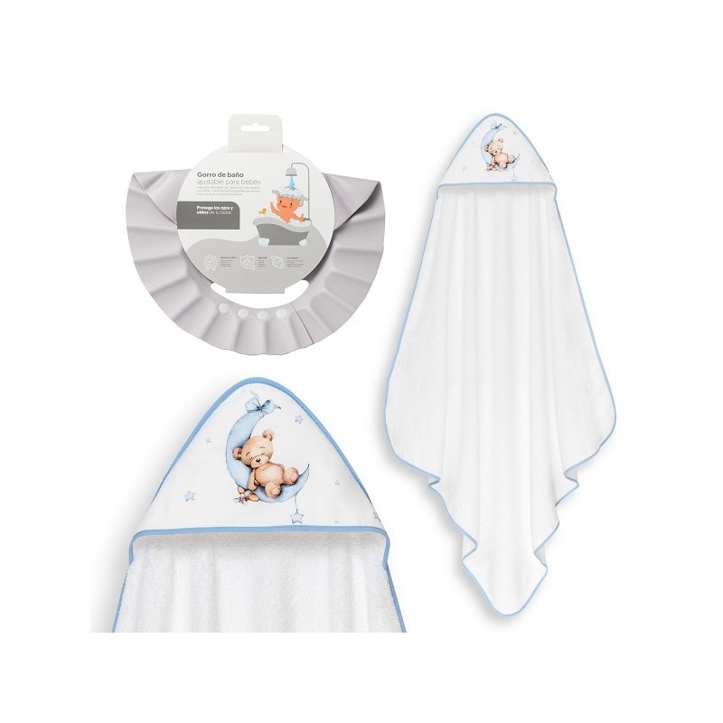 Interbaby Bear Μπουρνούζι Κάπα & Καπέλο Μπάνιου White-Blue