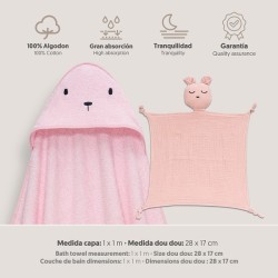 Interbaby Bear Σετ Μπουρνούζι & Πανάκι Παρηγοριάς Μουσελίνας Pink
