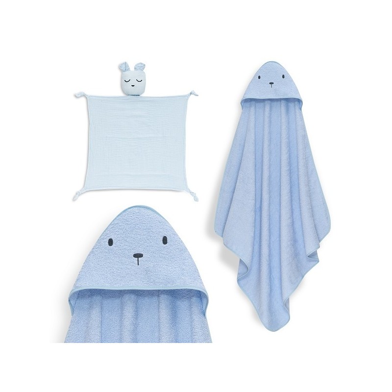 Interbaby Bear Σετ Μπουρνούζι & Πανάκι Παρηγοριάς Μουσελίνας Blue