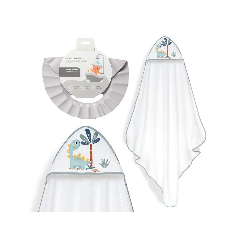 Interbaby Dino Μπουρνούζι Κάπα & Καπέλο Μπάνιου White-Grey