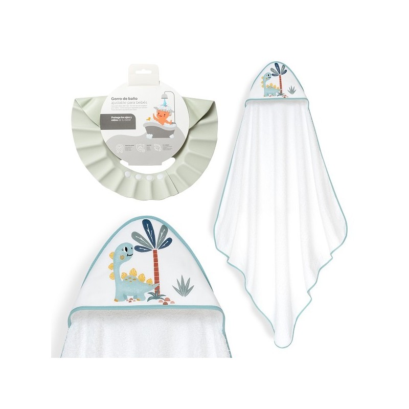 Interbaby Dino Μπουρνούζι Κάπα & Καπέλο Μπάνιου White-Green