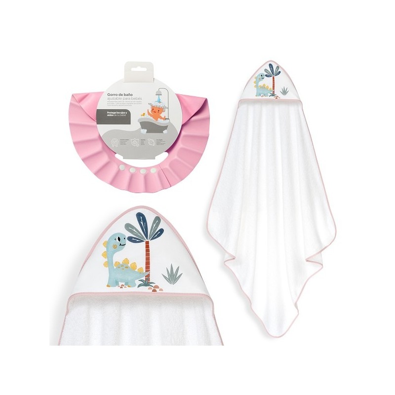 Interbaby Dino Μπουρνούζι Κάπα & Καπέλο Μπάνιου White-Pink