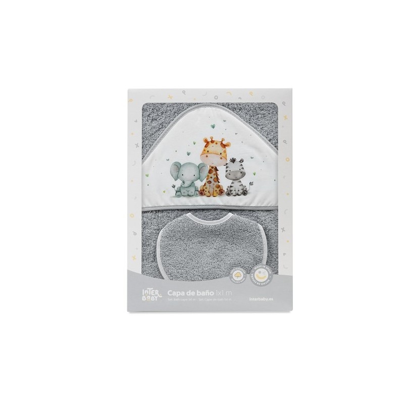 Interbaby Jirafa Elefante Μπουρνούζι Κάπα & Σαλιάρα Grey