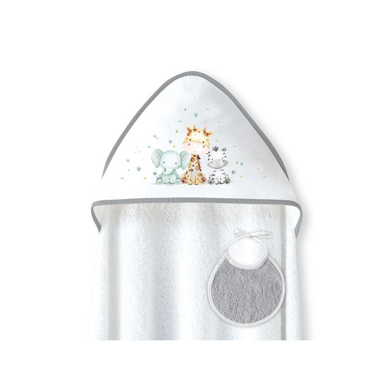 Interbaby Jirafa Elefante Μπουρνούζι Κάπα & Σαλιάρα White-Grey