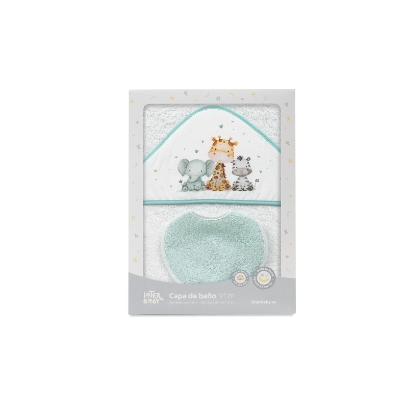 Interbaby Jirafa Elefante Μπουρνούζι Κάπα & Σαλιάρα White-Green