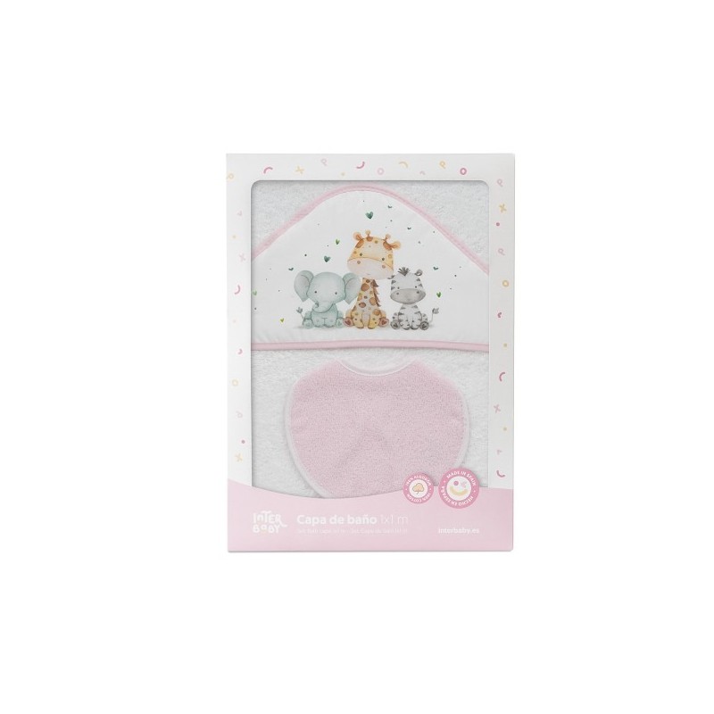 Interbaby Jirafa Elefante Μπουρνούζι Κάπα & Σαλιάρα White-Pink