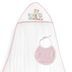 Interbaby Jirafa Elefante Μπουρνούζι Κάπα & Σαλιάρα White-Pink