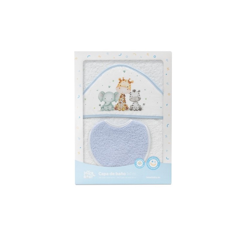 Interbaby Jirafa Elefante Μπουρνούζι Κάπα & Σαλιάρα White-Blue