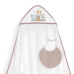 Interbaby Jirafa Elefante Μπουρνούζι Κάπα & Σαλιάρα White-Dark Pink