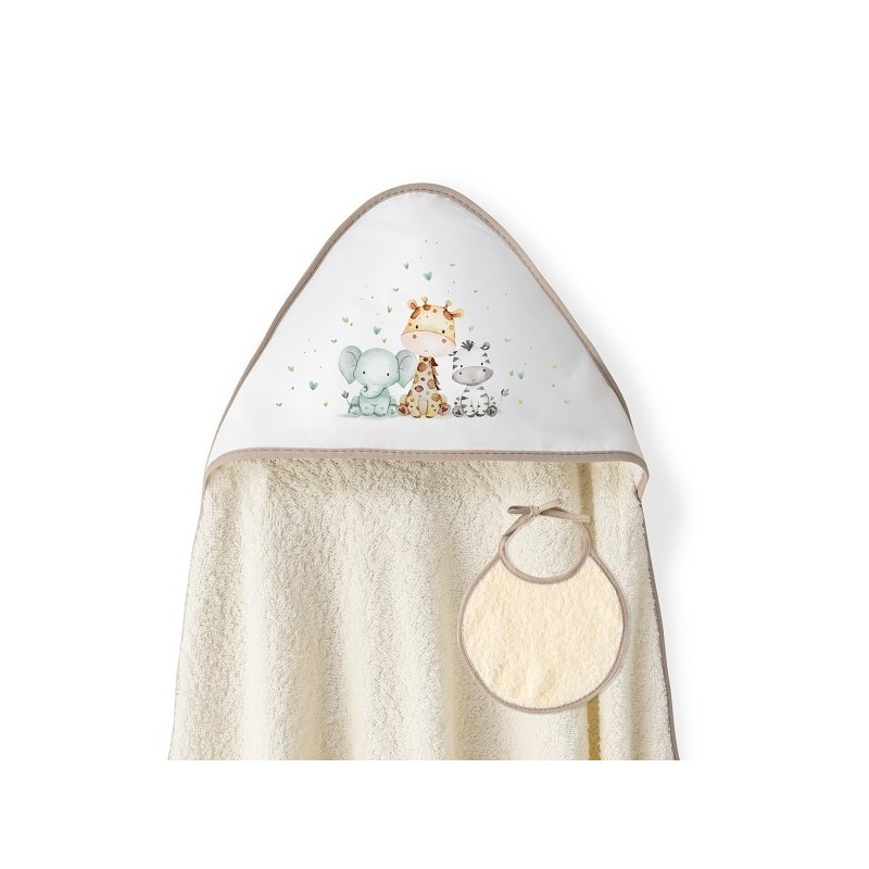 Interbaby Jirafa Elefante Μπουρνούζι Κάπα & Σαλιάρα Beige