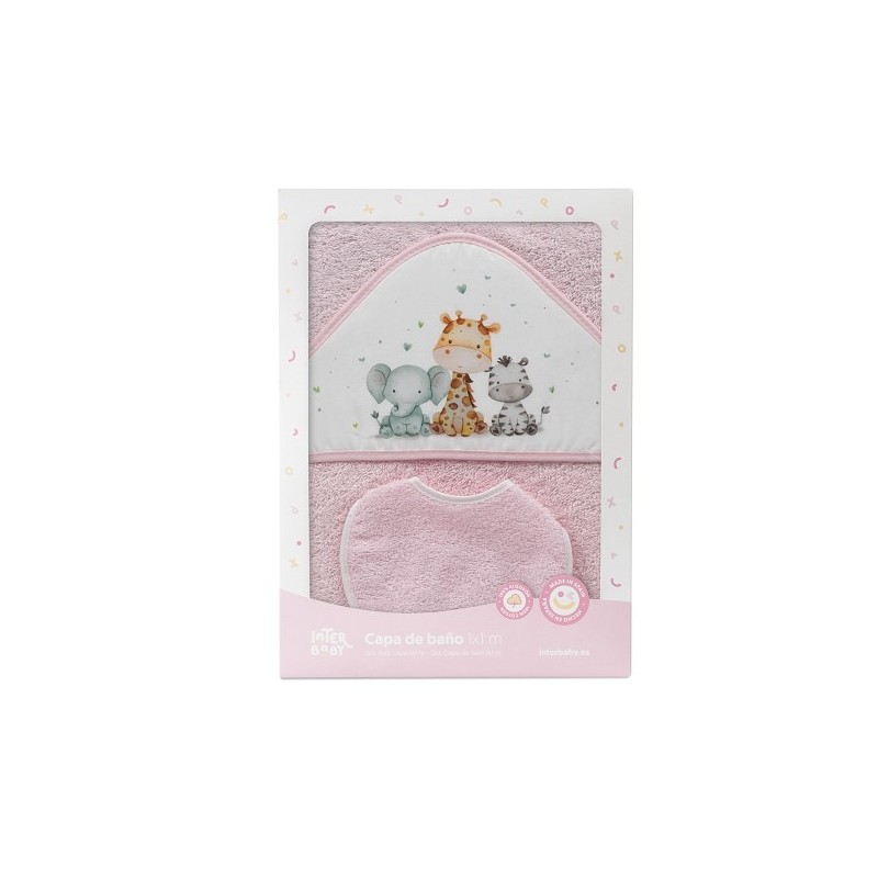 Interbaby Jirafa Elefante Μπουρνούζι Κάπα & Σαλιάρα Pink