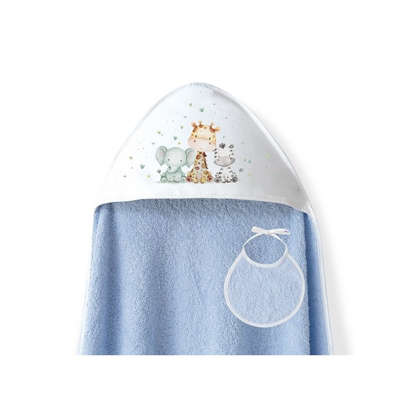 Interbaby Jirafa Elefante Μπουρνούζι Κάπα & Σαλιάρα Blue