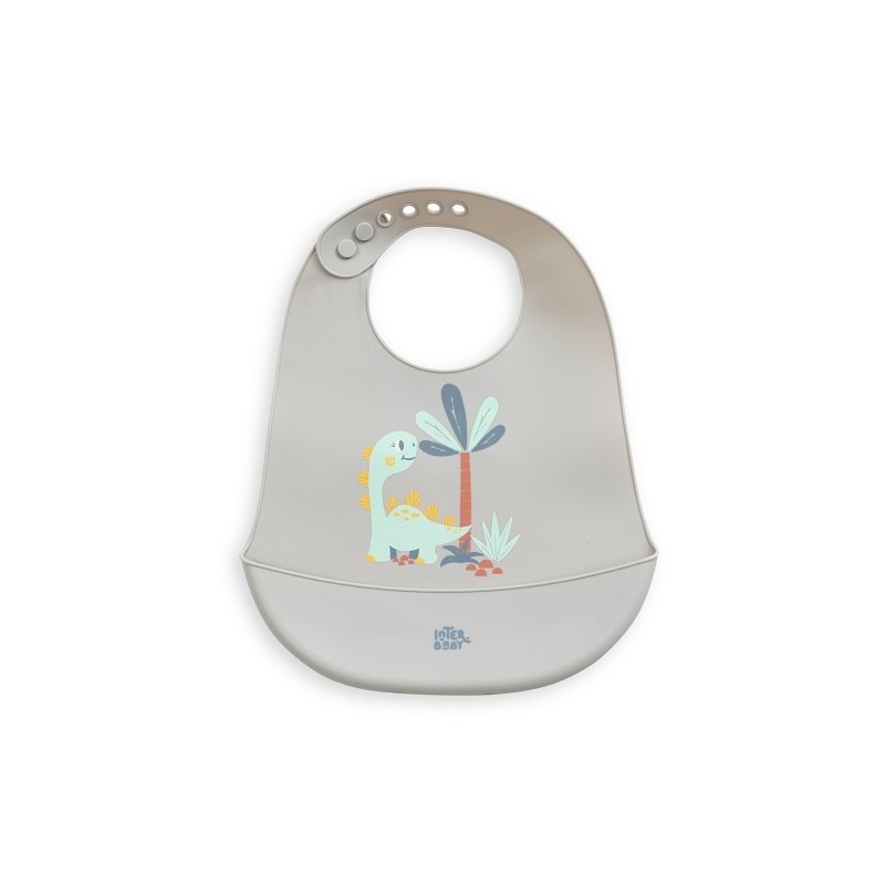 Interbaby Σαλιάρα Σιλικόνης Dino Grey