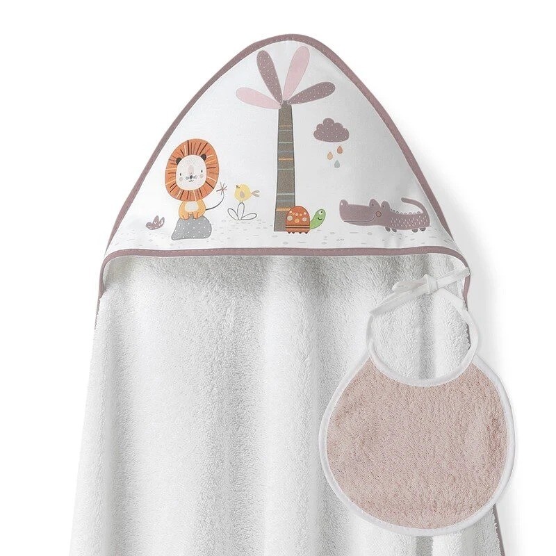 Interbaby Leon Palmera Μπουρνούζι Κάπα & Σαλιάρα White – Dark Pink