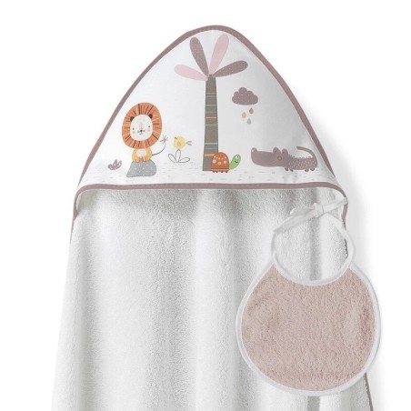 Interbaby Leon Palmera Μπουρνούζι Κάπα & Σαλιάρα White – Dark Pink
