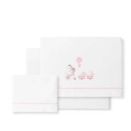 Interbaby Jirafa Bicicleta Σεντόνια Σετ 3 Τεμ Κούνιας 115Χ175εκ. White/Pink