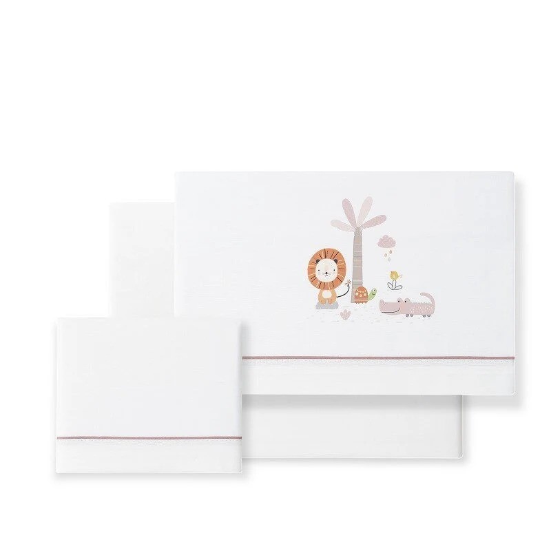 Interbaby Leon Σεντόνια Σετ 3 Τεμ Κούνιας 115Χ175εκ. White/Pink