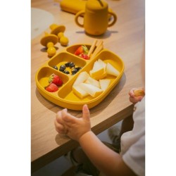 Interbaby Αντιολισθητικό Πιάτο Σιλικόνης Με Θήκες Και Καπάκι Blue Grey