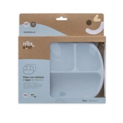 Interbaby Αντιολισθητικό Πιάτο Σιλικόνης Με Θήκες Και Καπάκι Blue Grey